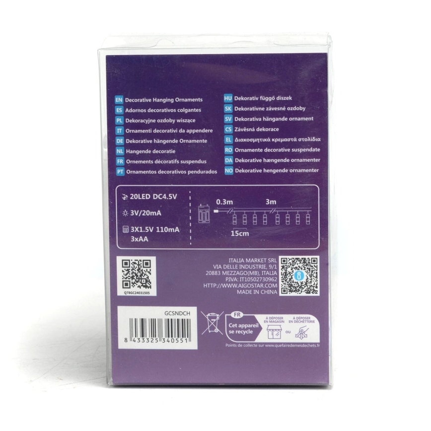 Instalație LED decorativă cu cleme Aigostar 20xLED/3xAA 3,3m alb cald