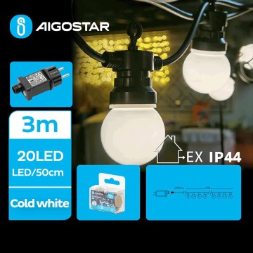 Instalație LED decorativă de exterior Aigostar 20xLED/3m IP44 alb rece
