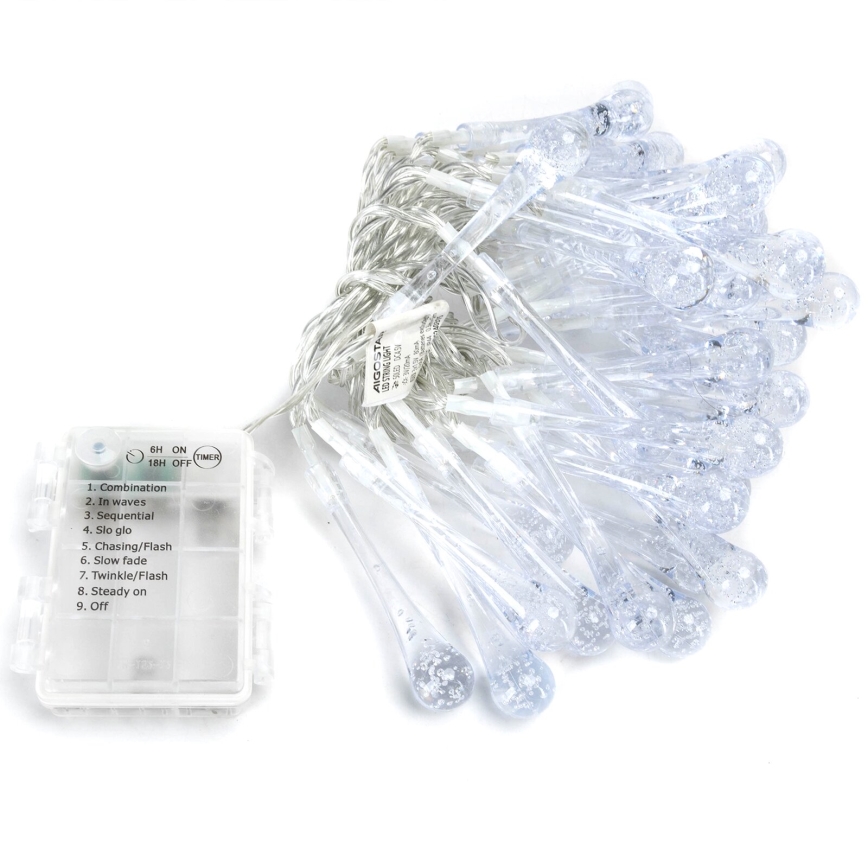 Instalație LED decorativă de exterior Aigostar 50xLED/8 funcții/3xAA 5,3m IP44 alb rece