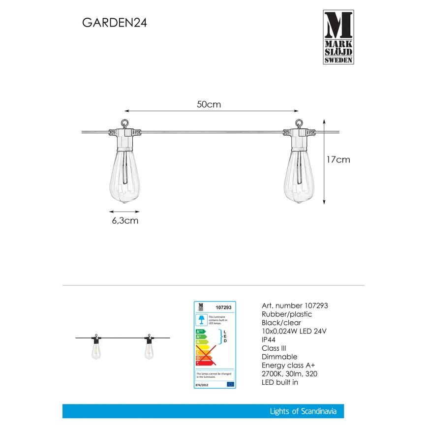 Instalație LED decorativă de exterior Markslöjd 107293 GARLAND GARDEN 10xLED 5,5m IP44