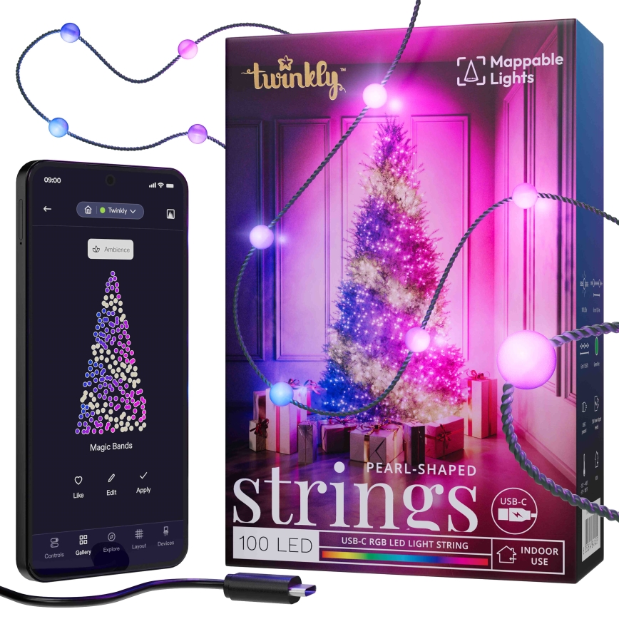 Instalație LED RGB dimabilă de Crăciun Twinkly CANDIES 100xLED 8 m USB Wi-Fi