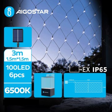 Instalație LED solară de Crăciun 100xLED/8 funcții 4,5x1,5m IP65 alb rece Aigostar