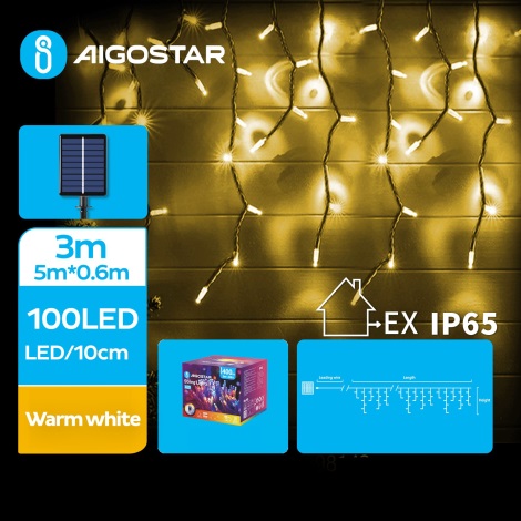 Instalație LED solară de Crăciun 100xLED/8 funcții 8x0,6m IP65 alb cald Aigostar