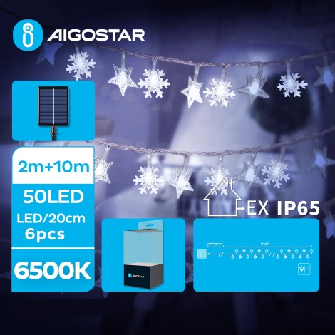 Instalație LED solară de Crăciun 50xLED/8 funcții 12m IP65 alb rece Aigostar