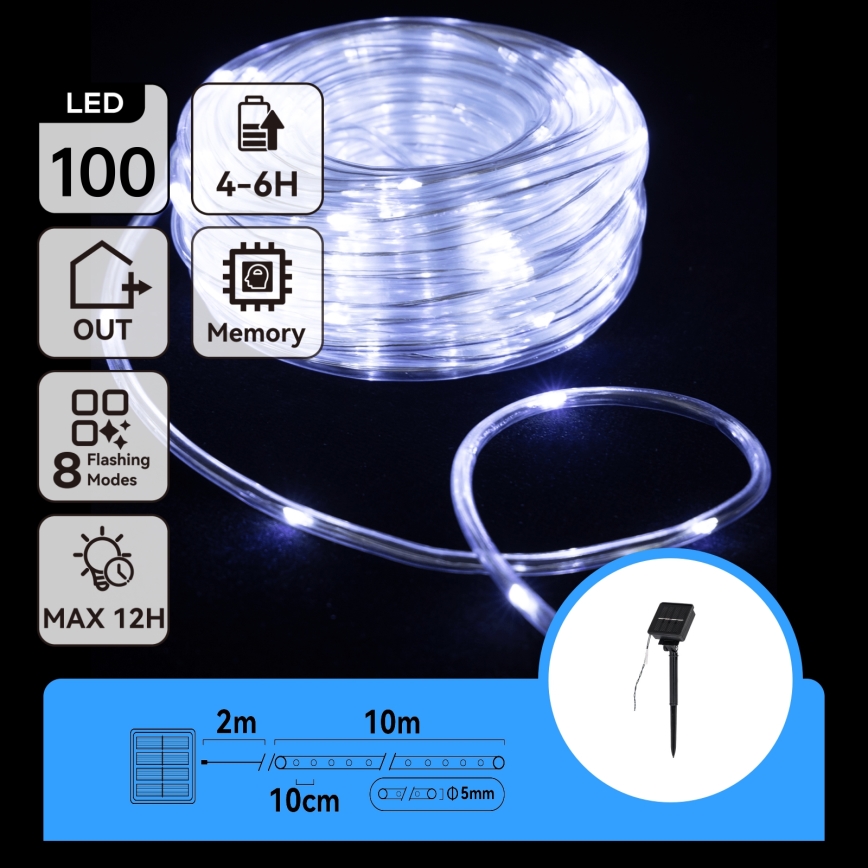 Instalație LED solară de Crăciun Aigostar 100xLED/8 funcții 12m IP65 800 mAh alb rece