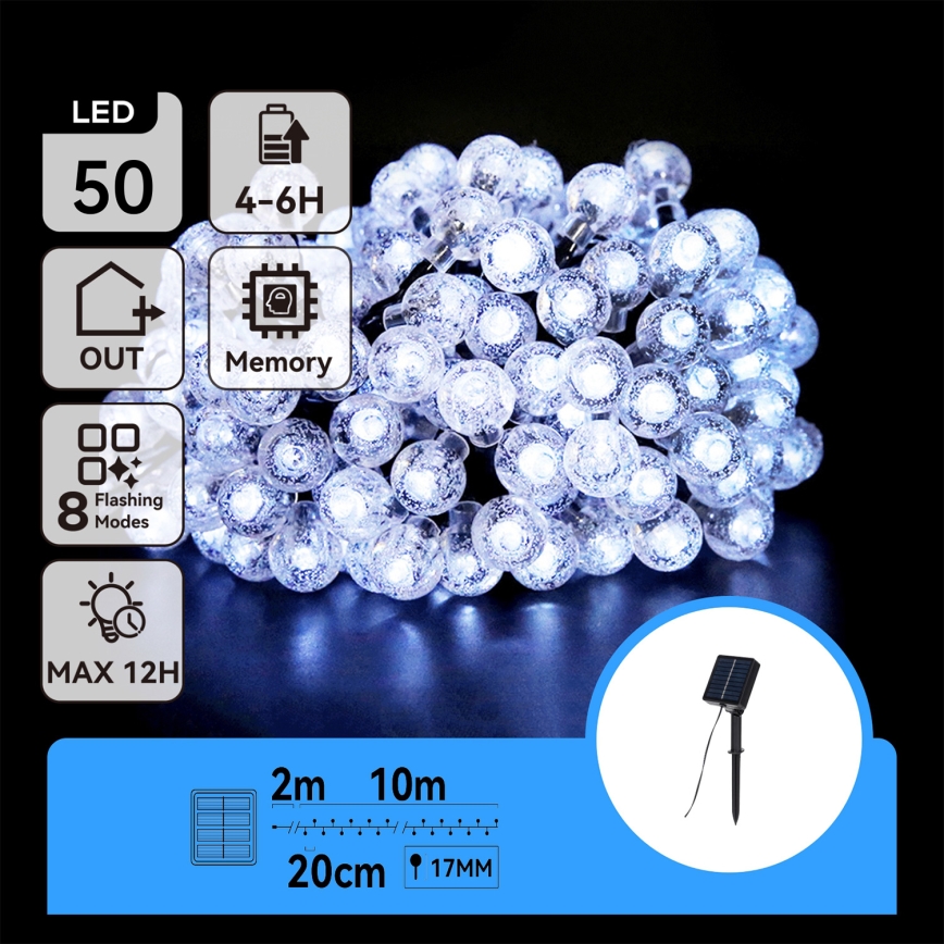 Instalație LED solară decorativă Aigostar 50xLED/8 funcții 12m IP65 800 mAh alb rece