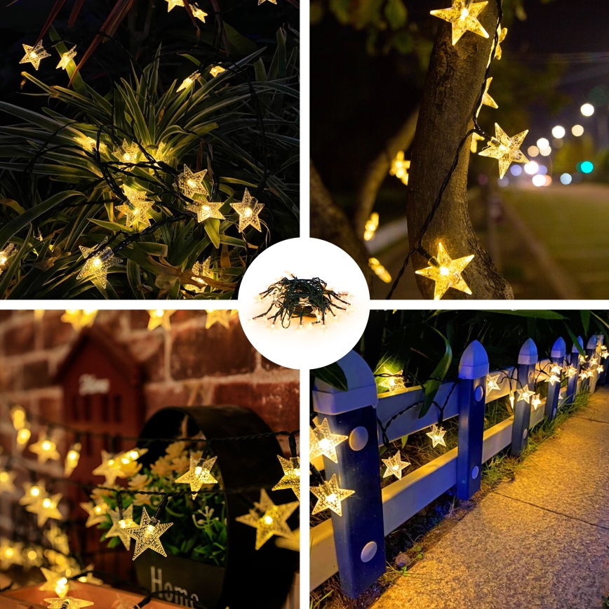 Instalație LED solară decorativă Brilagi STARS 50xLED/8 funcții 7m IP65 alb cald 600 mAh