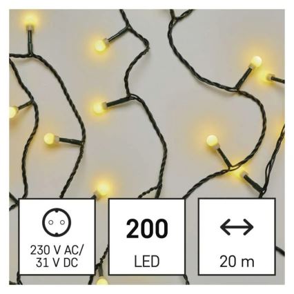 Instalație luminoasă LED 200 LED, 8 funcții, 20 m, IP44, alb cald