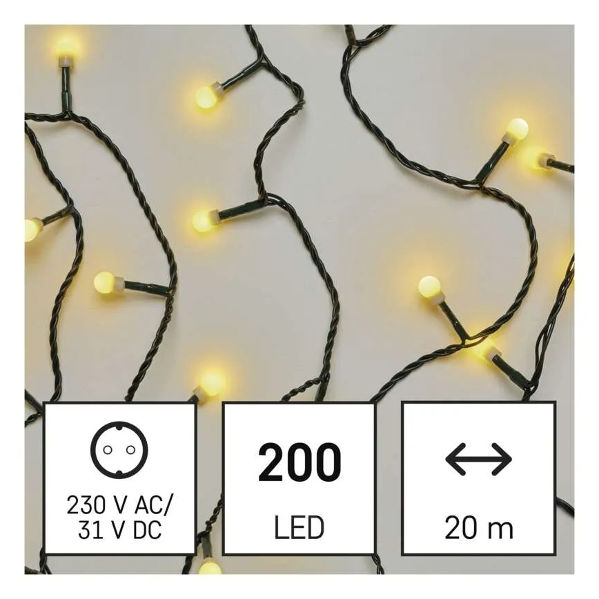 Instalație luminoasă LED 200 LED, 8 funcții, 20 m, IP44, alb cald