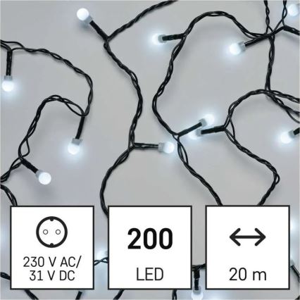 Instalație luminoasă LED, 200 LED, 8 funcții, 20 m, IP44, alb rece
