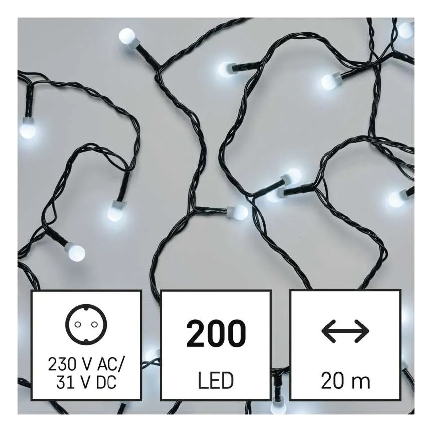 Instalație luminoasă LED, 200 LED, 8 funcții, 20 m, IP44, alb rece