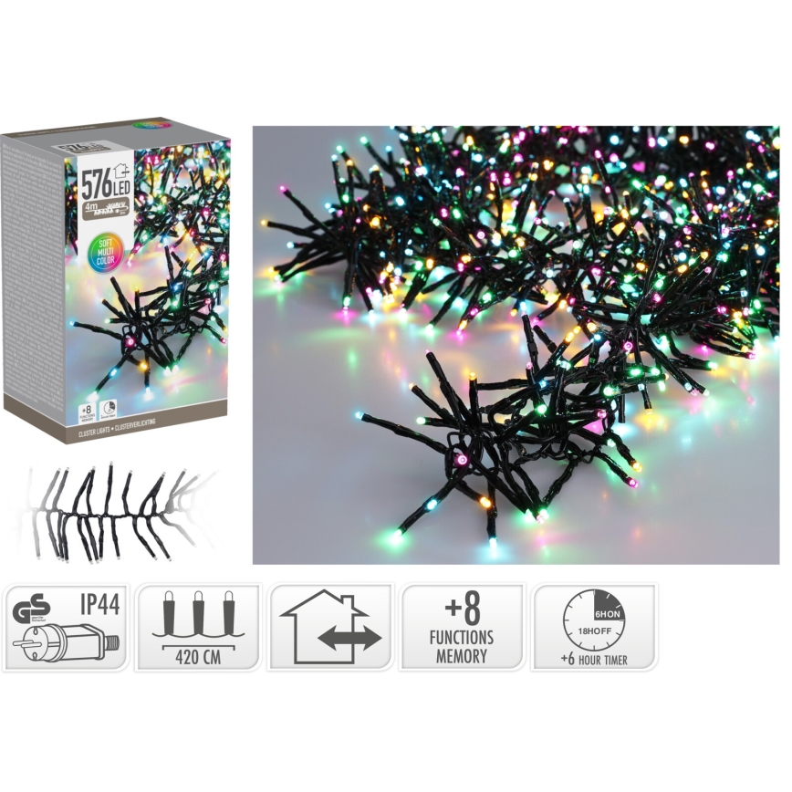 Instalație luminoasă LED de exterior pentru Crăciun 576xLED/230V/8 funcții 7,2 m IP44 multicolor