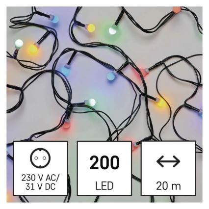Instalație luminoasă LED pentru Crăciun, 200 LED, 8 funcții, 25 m, IP44, multicoloră