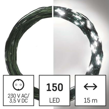 Instalație luminoasă LED pentru exterior, 150 LED / 20 m, IP44, alb rece