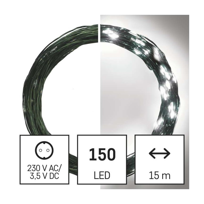 Instalație luminoasă LED pentru exterior, 150 LED / 20 m, IP44, alb rece