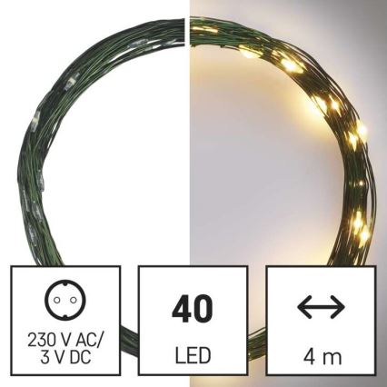 Instalație luminoasă LED pentru exterior, 40 LED, 9 m, IP44, alb cald