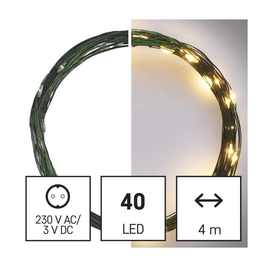 Instalație luminoasă LED pentru exterior, 40 LED, 9 m, IP44, alb cald