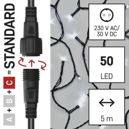Instalație luminoasă LED pentru exterior, 50 LED / 5 m, IP44, alb rece