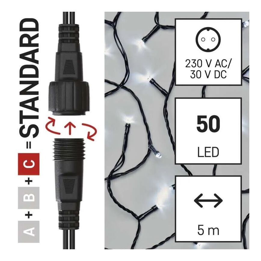 Instalație luminoasă LED pentru exterior, 50 LED / 5 m, IP44, alb rece