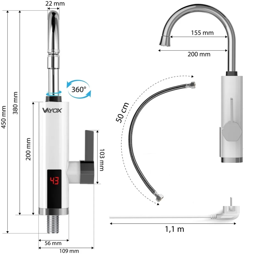 Instant de apă caldă cu afișaj LED 3000W/230V IPX4 alb