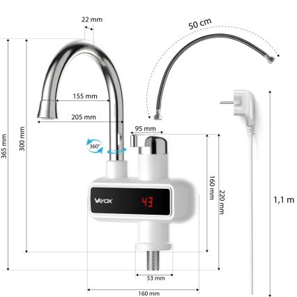 Instant de apă caldă cu afișaj LED 3000W/230V IPX4 alb
