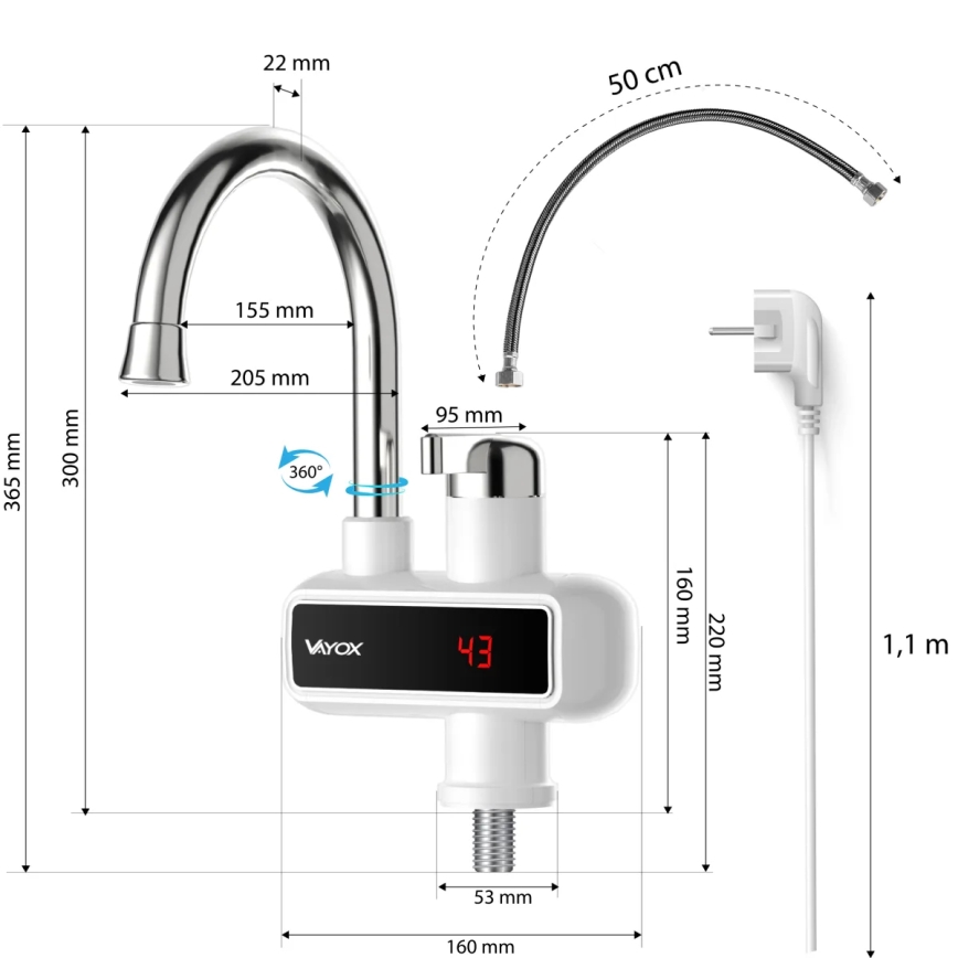Instant de apă caldă cu afișaj LED 3000W/230V IPX4 alb