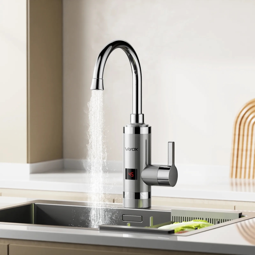 Instant de apă caldă cu afișaj LED 3000W/230V IPX4 oțel inoxidabil