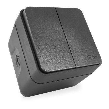 Întrerupător pentru casă, 2 butoane (comutator alternant), 6+6, IP55, antracit