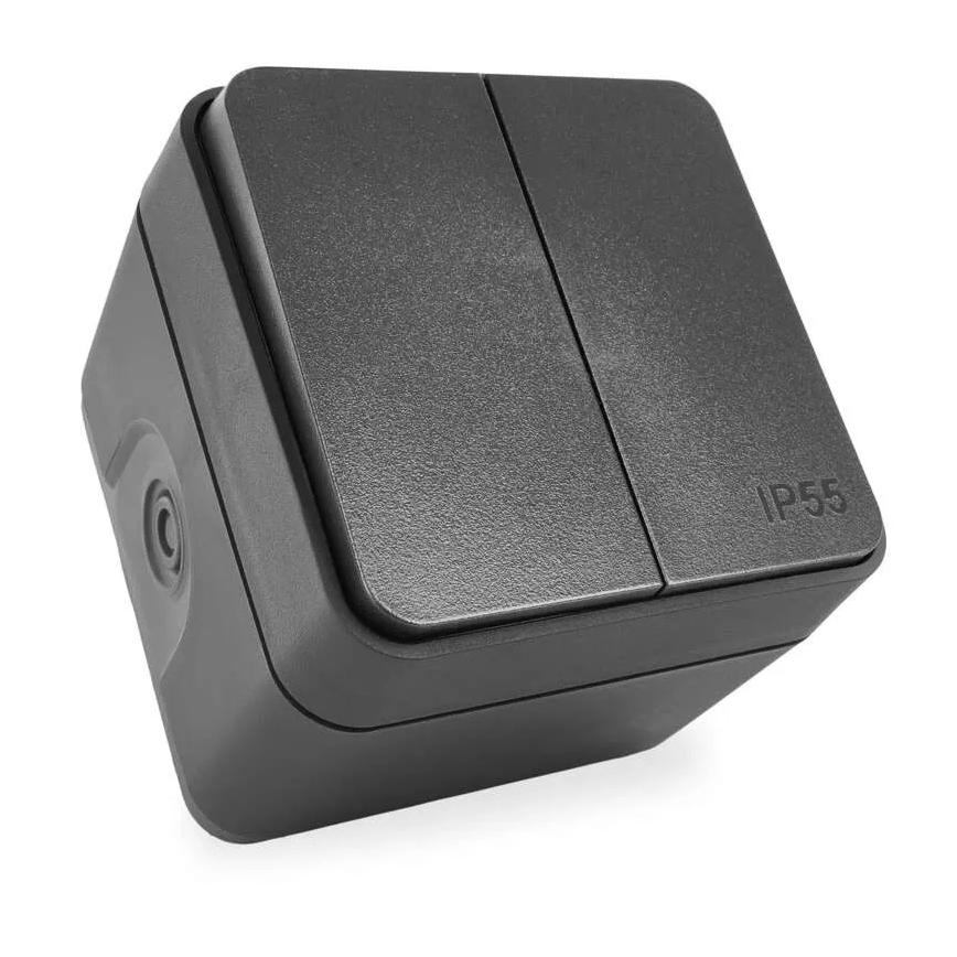 Întrerupător pentru casă, 2 butoane (comutator alternant), 6+6, IP55, antracit