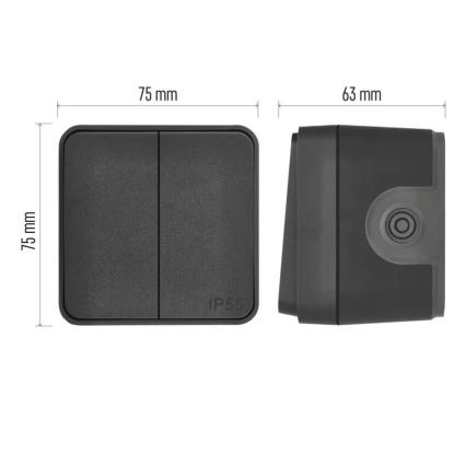 Întrerupător pentru casă, 2 butoane (comutator alternant), 6+6, IP55, antracit