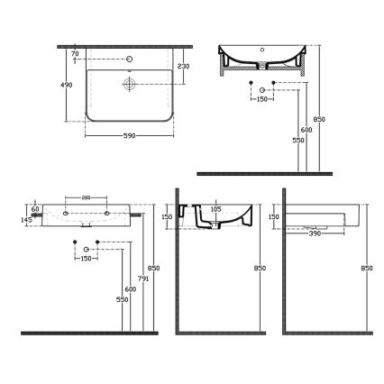 Isvea - Lavoar semi-încastrat SOTT AQUA 59x49 cm ceramică/alb