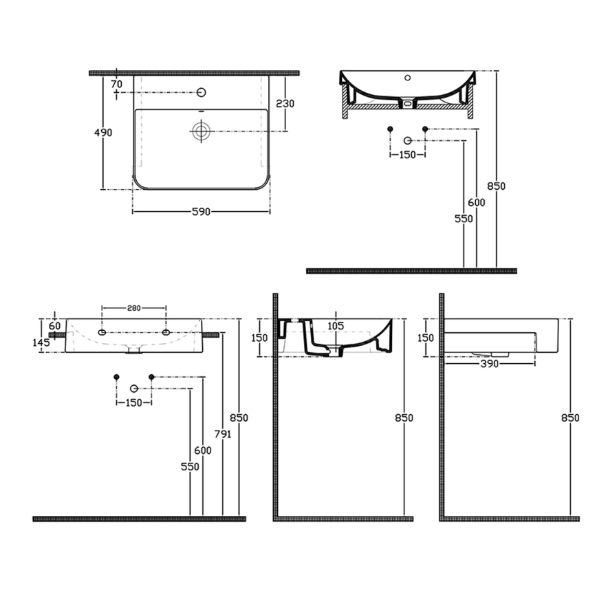 Isvea - Lavoar semi-încastrat SOTT AQUA 59x49 cm ceramică/alb