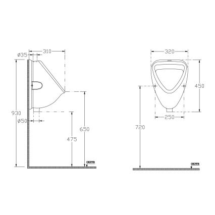 Isvea - Pisoar cu racord superior, din ceramică, alb
