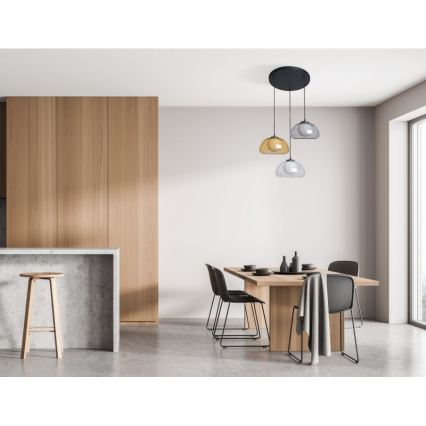ITALUX - Lustră suspendată pe cablu AINALE 3xG9/7W/230V negru/transparent/fumat/bej/gri