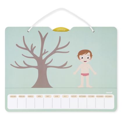 Janod - Calendar magnetic pentru copii cu anotimpuri, în limba engleză
