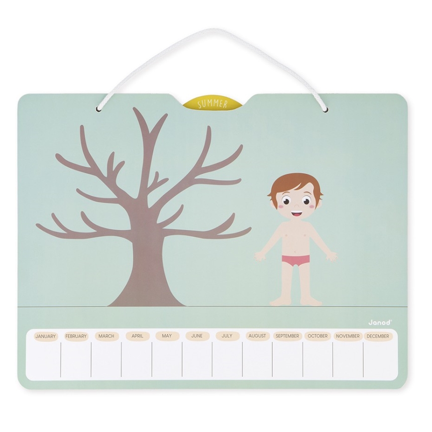 Janod - Calendar magnetic pentru copii cu anotimpuri, în limba engleză