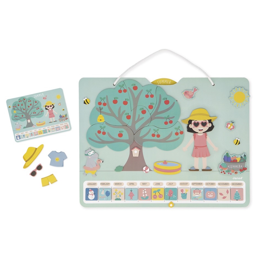 Janod - Calendar magnetic pentru copii cu anotimpuri, în limba engleză