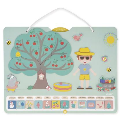 Janod - Calendar magnetic pentru copii cu anotimpuri, în limba engleză
