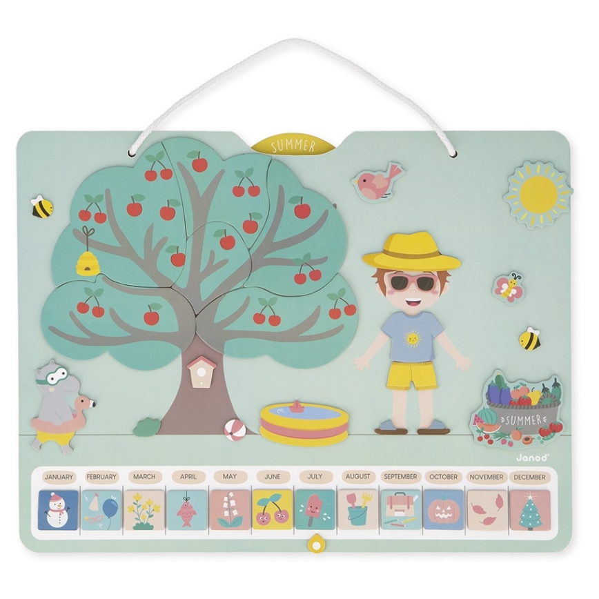 Janod - Calendar magnetic pentru copii cu anotimpuri, în limba engleză