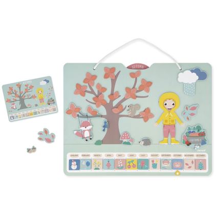 Janod - Calendar magnetic pentru copii cu anotimpuri, în limba engleză