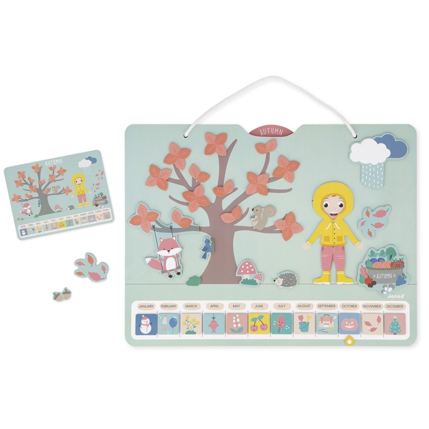 Janod - Calendar magnetic pentru copii cu anotimpuri, în limba engleză