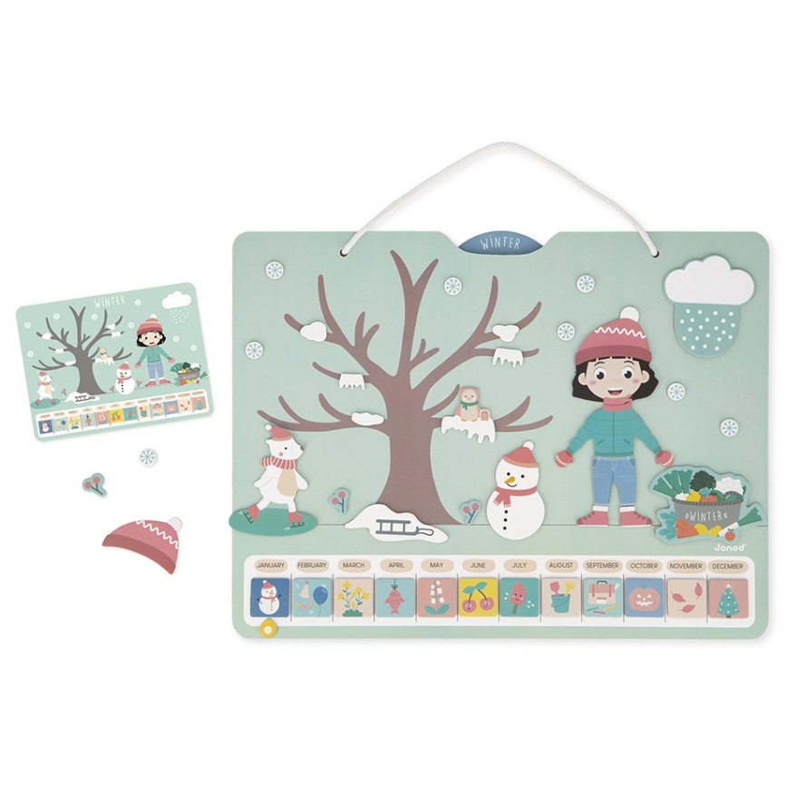Janod - Calendar magnetic pentru copii cu anotimpuri, în limba engleză