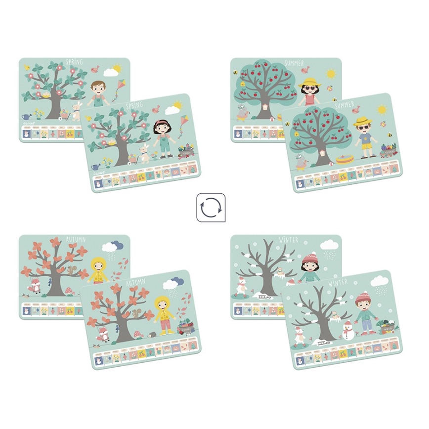 Janod - Calendar magnetic pentru copii cu anotimpuri, în limba engleză