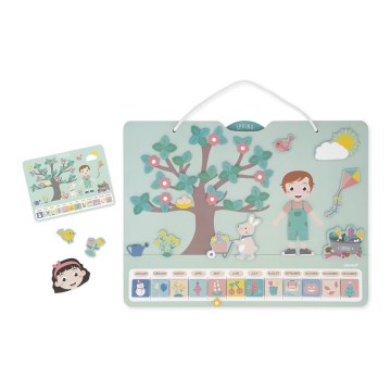 Janod - Calendar magnetic pentru copii cu anotimpuri, în limba engleză