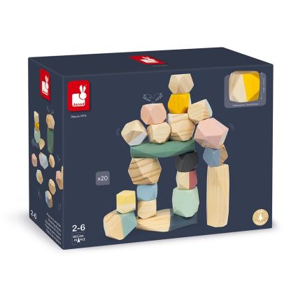 Janod - Set de 20 cuburi din lemn SWEET COCOON, pietre