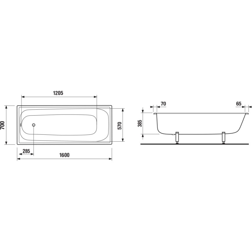 JIKA H2340600000001 - Cadă RIGA 160x70 oțel/ albă