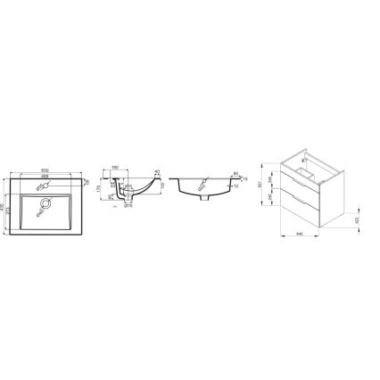 JIKA H4536021765141 - Corp de baie CUBE cu lavoar, 60,7 x 65 cm, frasin
