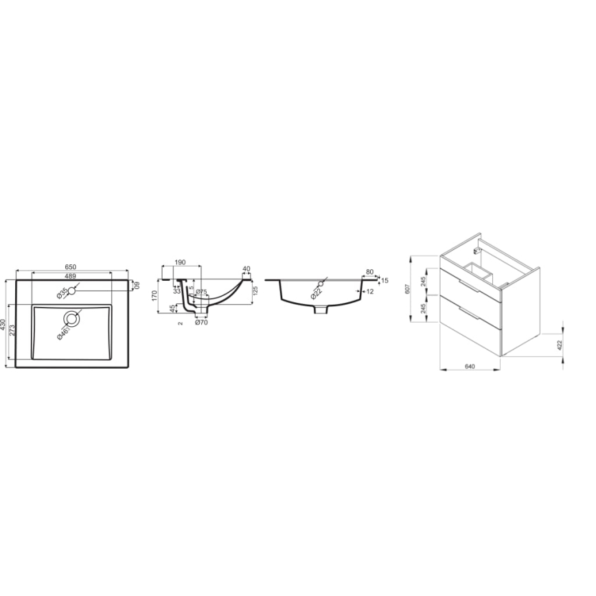 JIKA H4536021765141 - Corp de baie CUBE cu lavoar, 60,7 x 65 cm, frasin