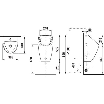 JIKA H8430610000001 - Pisoar GOLEM, alimentare internă, evacuare pe spate, ceramică/albă