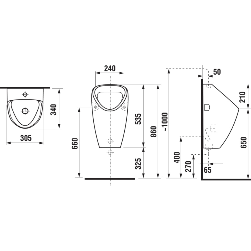JIKA H8430610000001 - Pisoar GOLEM, alimentare internă, evacuare pe spate, ceramică/albă